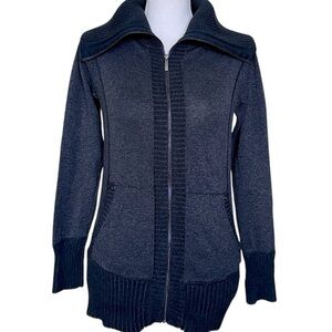 Cache Charcoal Gray Full-Zip Sweater Jacket Oversized Collar Ribbed Knit Sz S